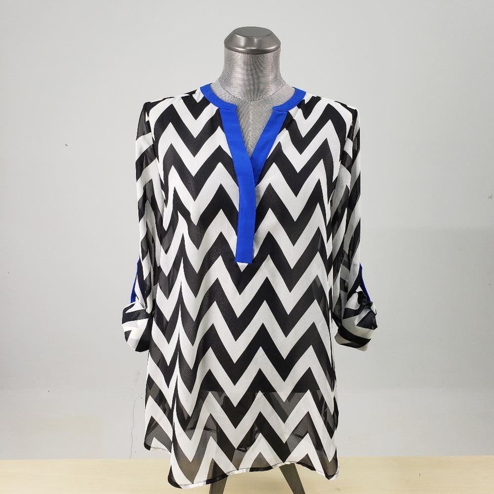Vince Camuto Blouse Top, Size:S, Black, White, and Blue
